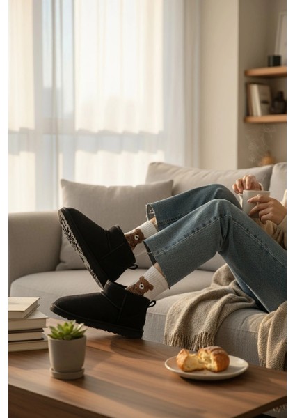 Ultra Mini Classic Süet İçi Kürklü Kadın Bot - Siyah