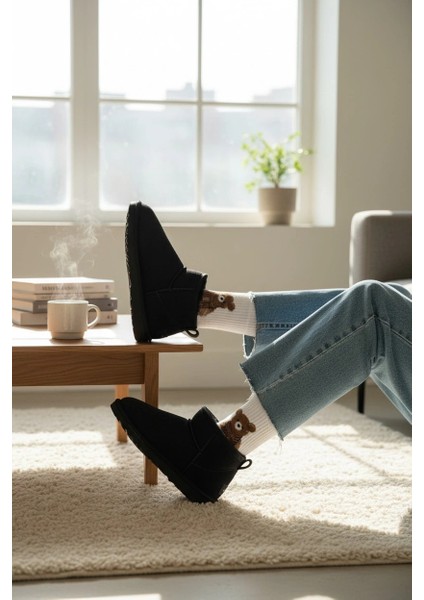 Ultra Mini Classic Süet İçi Kürklü Kadın Bot - Siyah