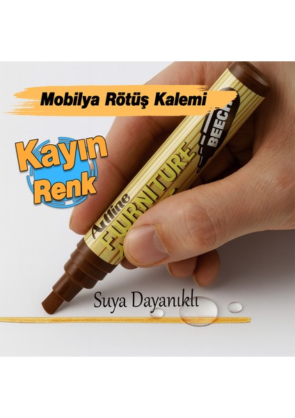 Kayın Renk Mobilya Rötuş Kalemi Ahşap Masa Sehpa Dolap Kalemi Parke Çizik Giderici Çatlak Kapatıcı