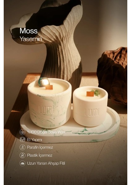 Lumi Moss – %100 Soya Wax Vegan Beton Mum (Yeşil Akik)