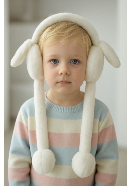 5–12 Yaş Çocuk Peluş Tavşan Kulaklık – Hareket Eden Sesli Tavşan Kulakları | Kışlık Sıcak Tutucu Oyuncaklı Kulaklık