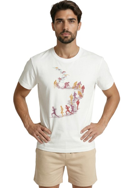 Triatlon Döngüsü: Yüzme, Bisiklet ve Koşu Figürlü Sporcu Tasarım Premium Erkek Tişört indirimleri