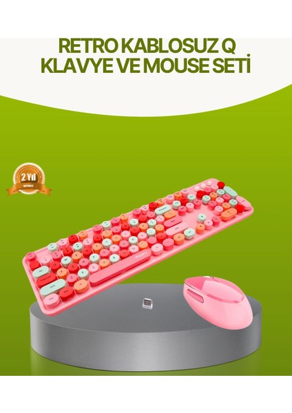 Bluetooth Retro Kablosuz Klavye ve Mouse Seti – 3 Cihaz Bağlantılı, Sessiz Tuş, Uzun Pil Ömrü