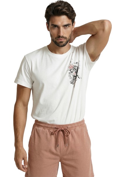 Taçlı ve Kalpli Serçe Kuşu Minimalist Eskiz Baskılı Premium Erkek Tişört fırsatları