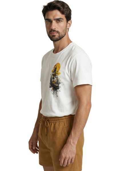 Orman ve Gün Batımı Temalı Sanatsal Doğa Baskılı Premium Erkek Tişört fiyatları