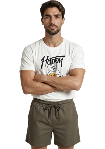 Graffiti Tarzı ''happy'' Yazılı ve x Gözlü Ayıcık Baskılı Premium Erkek Tişört fırsatları