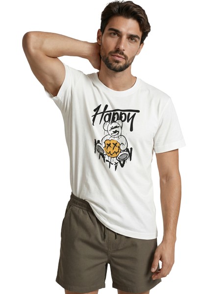 Graffiti Tarzı ''happy'' Yazılı ve x Gözlü Ayıcık Baskılı Premium Erkek Tişört indirimleri