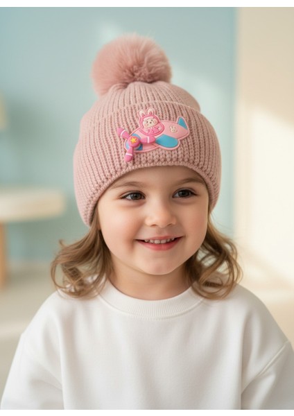 Helikopter Desenli Fırfırlı Kız Çocuk Bere