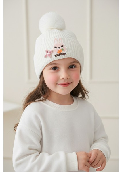 Tavşan Desenli Fırfırlı Kız Çocuk Bere