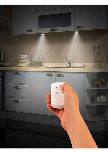 Kumandalı LED Spot Lamba Pilli Kablosuz Yapışkan Montaj 3 Lü Set LED Beyaz Gün Işıgı