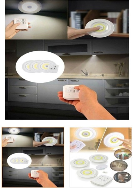 Kumandalı LED Spot Lamba Pilli Kablosuz Yapışkan Montaj 3 Lü Set LED Beyaz Gün Işıgı fiyatları