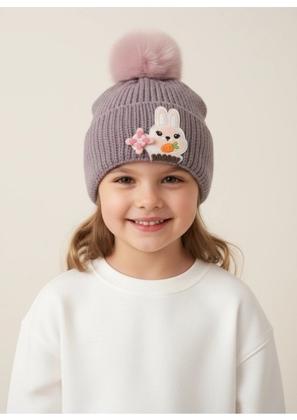 Tavşan Desenli Fırfırlı Kız Çocuk Bere