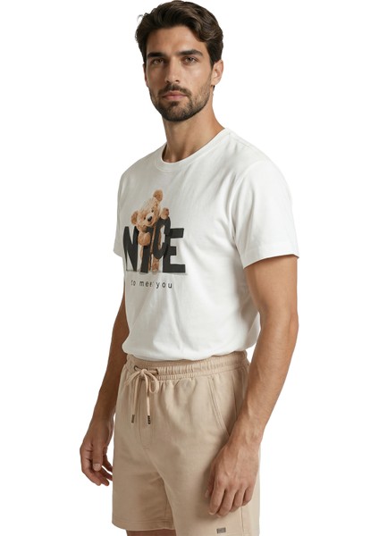 ''nice To Meet You'' Yazılı ve Sevimli Peluş Ayıcık Baskılı Premium Erkek Tişört fiyatları