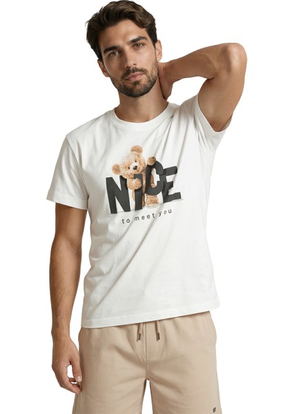 ''nice To Meet You'' Yazılı ve Sevimli Peluş Ayıcık Baskılı Premium Erkek Tişört fırsatları