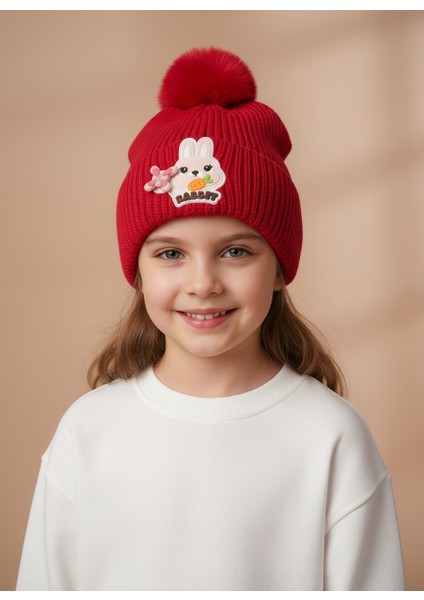 Tavşan Desenli Fırfırlı Kız Çocuk Bere