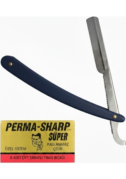 Kuaför Berber Usturası Lacivert Renk ve 5'li Yedek Bıçak