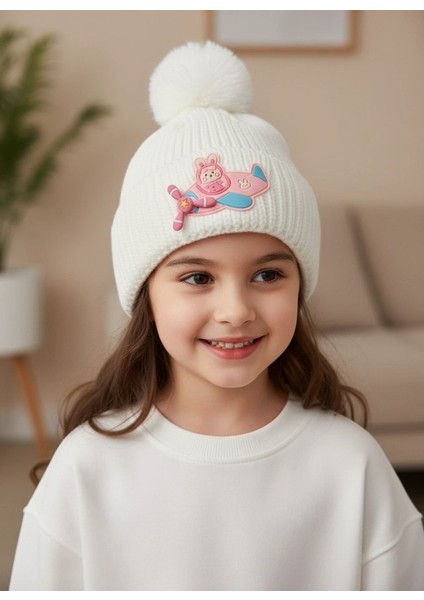 Helikopter Desenli Fırfırlı Kız Çocuk Bere