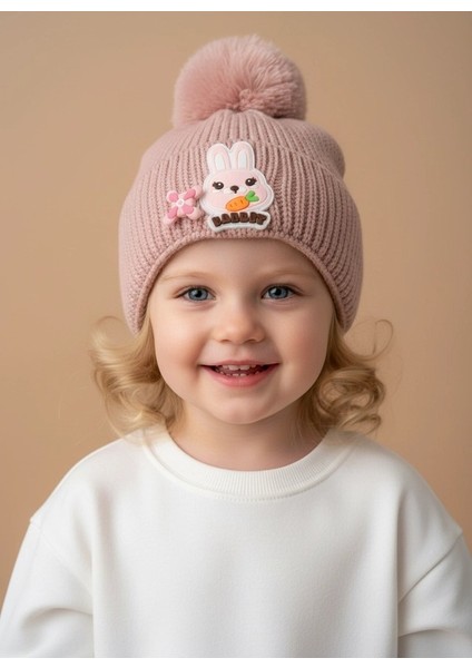 Tavşan Desenli Fırfırlı Kız Çocuk Bere