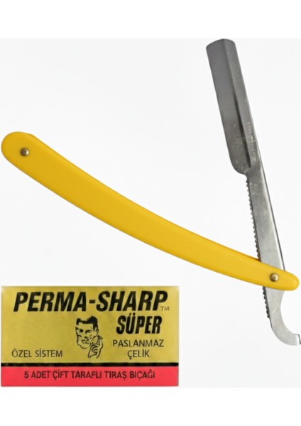 Kuaför Berber Usturası Sarı Renk ve 5'li Yedek Bıçak