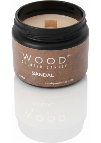 Wood – Premium Sandal Ağacı Kokulu Mum (250GR) El Yapımı | Doğal Vegan Soya Wax | Ahşap Fitil | Özel Tasarım Cam Kavanoz modelleri