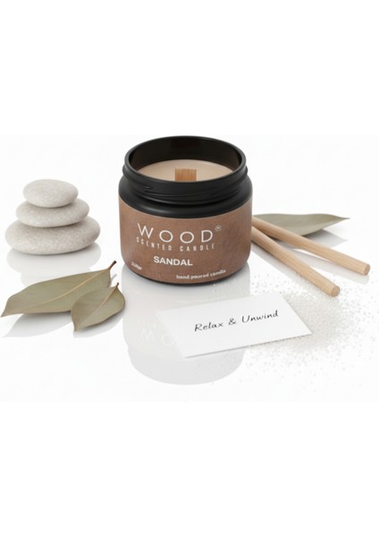 Wood – Premium Sandal Ağacı Kokulu Mum (250GR) El Yapımı | Doğal Vegan Soya Wax | Ahşap Fitil | Özel Tasarım Cam Kavanoz indirimleri