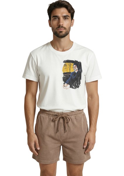 Gece Yolculuğu ve Şehir Işıkları Temalı Sanatsal Eskiz Baskılı Premium Erkek Tişört