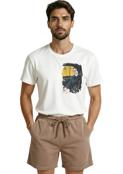 Gece Yolculuğu ve Şehir Işıkları Temalı Sanatsal Eskiz Baskılı Premium Erkek Tişört indirimleri