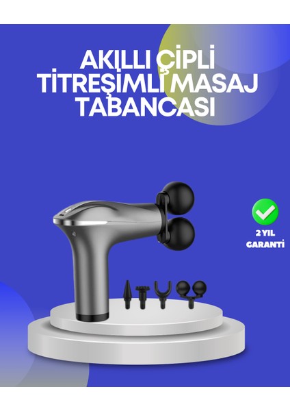 Portatif Şarjlı Masaj Tabancası 4 Başlık Derin Doku Masaj Aleti