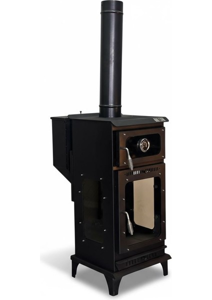 Pelet Soba Fırınlı Kuzineli Pelet Şömine 3 Tarafı Camlı Paslanmaz Krom Pelet Hazneli fiyatları