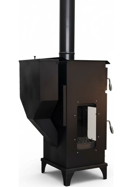 Pelet Soba Fırınlı Kuzineli Pelet Şömine 3 Tarafı Camlı Paslanmaz Krom Pelet Hazneli fırsatları