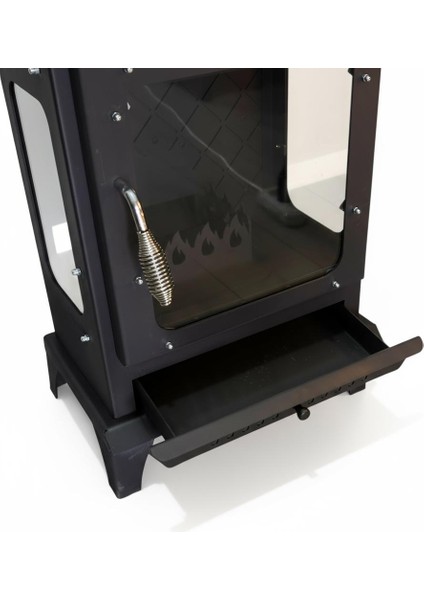 Pelet Soba Fırınlı Kuzineli Pelet Şömine 3 Tarafı Camlı Paslanmaz Krom Pelet Hazneli