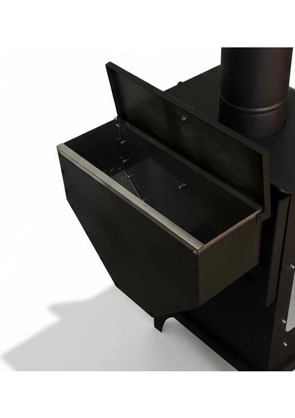 Pelet Soba Fırınlı Kuzineli Pelet Şömine 3 Tarafı Camlı Paslanmaz Krom Pelet Hazneli