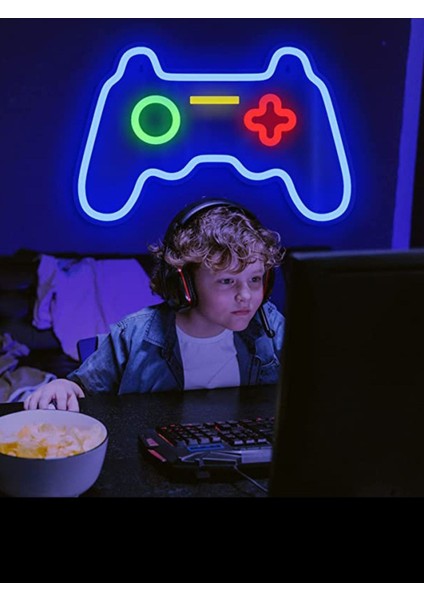 Mavi Neon Tabela Aydınlatma 50X30CM, Oyun Konsolu Teması, Şık ve Parlak Dekorasyon