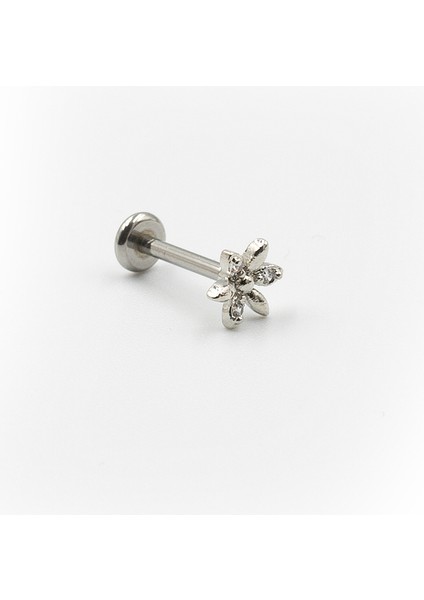 Gümüş Zirkon Işlemeli Çiçek Tragus Helix Piercing - Anti Alerjik, Kararma Yapmaz