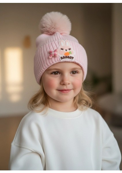 Tavşan Desenli Fırfırlı Kız Çocuk Bere