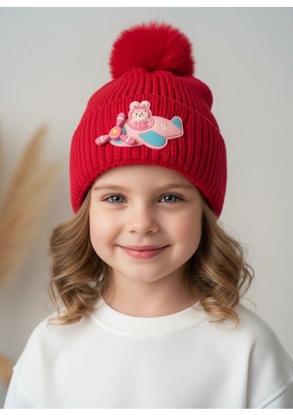 Helikopter Desenli Fırfırlı Kız Çocuk Bere