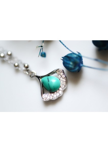 Firuze Taşlı Istiridye 925 Ayar Gümüş Kolye