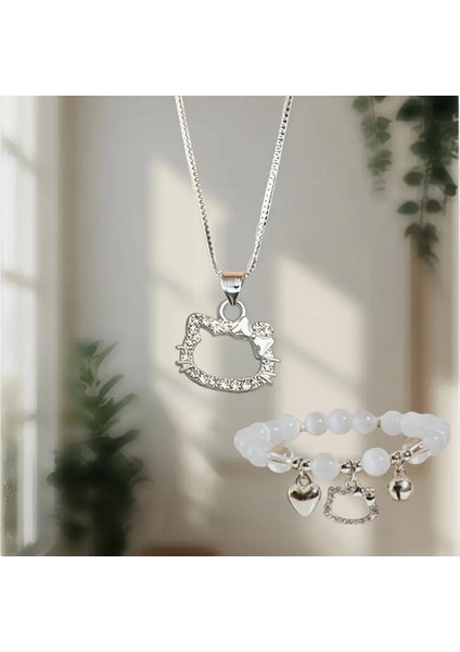 Çelik Materyal Gümüş Renk Hello Kitty Kolye modelleri