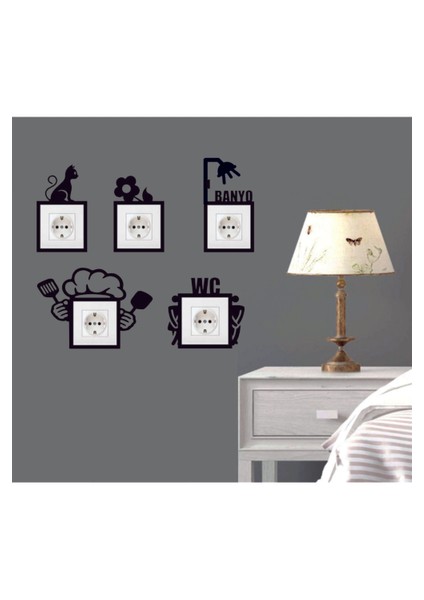 Duvar Dekorasyon Dekoratif 5 Li Priz Çerçevesi Priz Süsü Seti