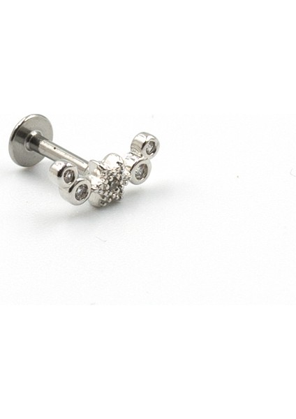 Gümüş Taşlı Yıldız Tragus Helix Piercing - Anti Alerjik, Kararma Yapmaz
