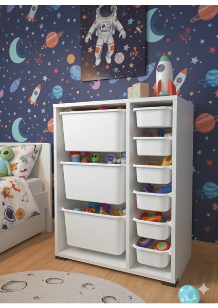 9 Çekmeceli Çok Amaçlı Oyuncak Dolabı ve Saklama Ünitesi – Çocuk Odası Düzenleyici Etiket Hediyeli modelleri