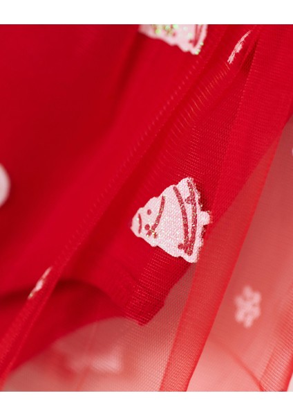 Kız Bebek Pamuklu Kırmızı Kardan Adam Temalı Tül Etekli Body Set - Saç Bandı Aksesuarlı fiyatları