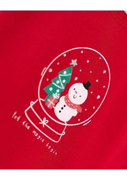 Kız Bebek Pamuklu Kırmızı Kardan Adam Temalı Tül Etekli Body Set - Saç Bandı Aksesuarlı modelleri