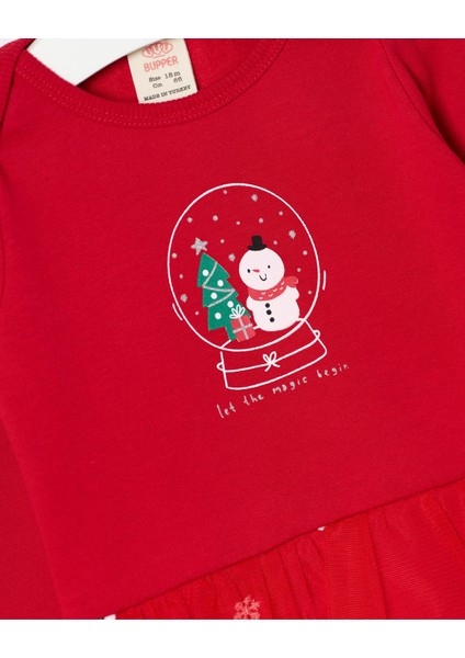 Kız Bebek Pamuklu Kırmızı Kardan Adam Temalı Tül Etekli Body Set - Saç Bandı Aksesuarlı fırsatları