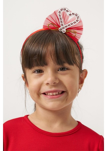 Kız Çocuk Pamuklu Kırmızı Baston Şeker Kalp Desenli Tüllü Elbise - Fırfırlı Parıltılı Etek Detaylı