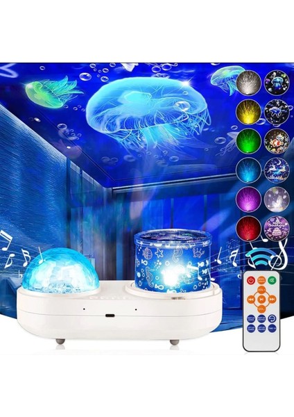 Okyanus Işık Projektörü, 360 Derece Dönen Gece Işıklı Projektör 6 Renk Çift Katmanlı Projeksiyon