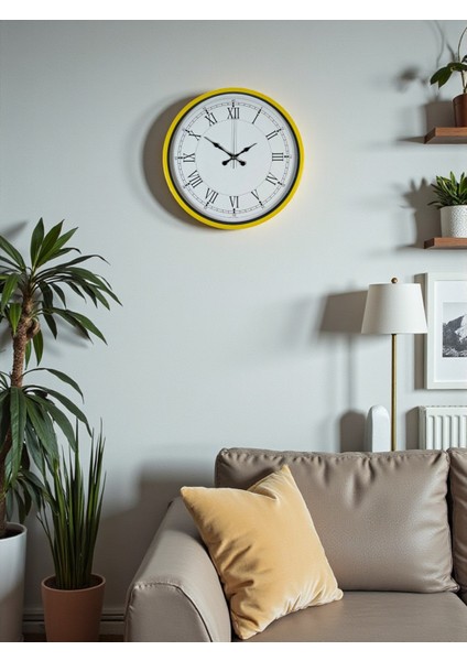 Zentime 36 cm Sarı Dekoratif Duvar Saati