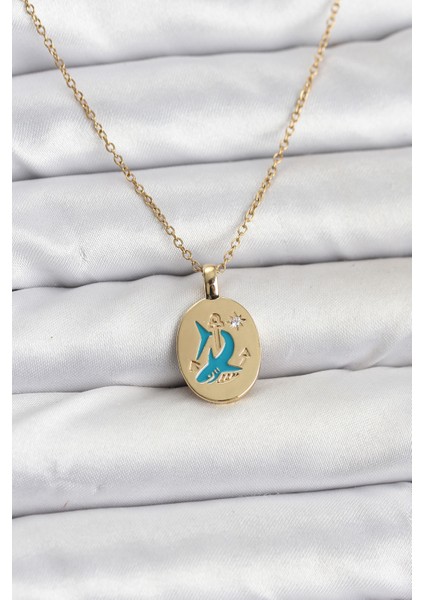 316L Çelik Zincir Gold Renk Shark Figür Kadın Kolye