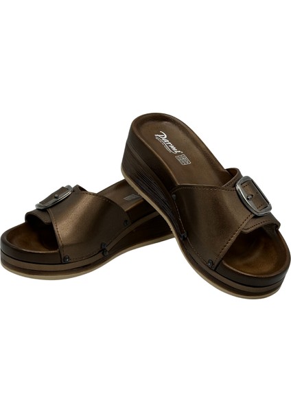 Deri Anatomik Tek Bant Dolgu Kadın Terlik