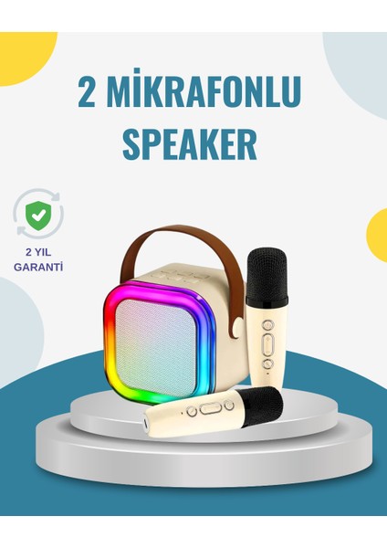 Karaoke Hoparlör – Çift Mikrofon ve LED Işıklı